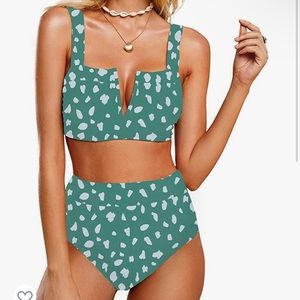 Sherrylily Womens Two Piece Swimsuits Leopard High Waist Strappy Bikini Set